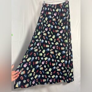 VTG 90s Black All Over Vacation Print Maxi Skirt Size L